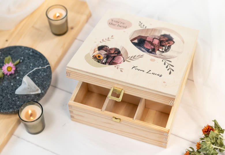 Theedoos met bedrukking