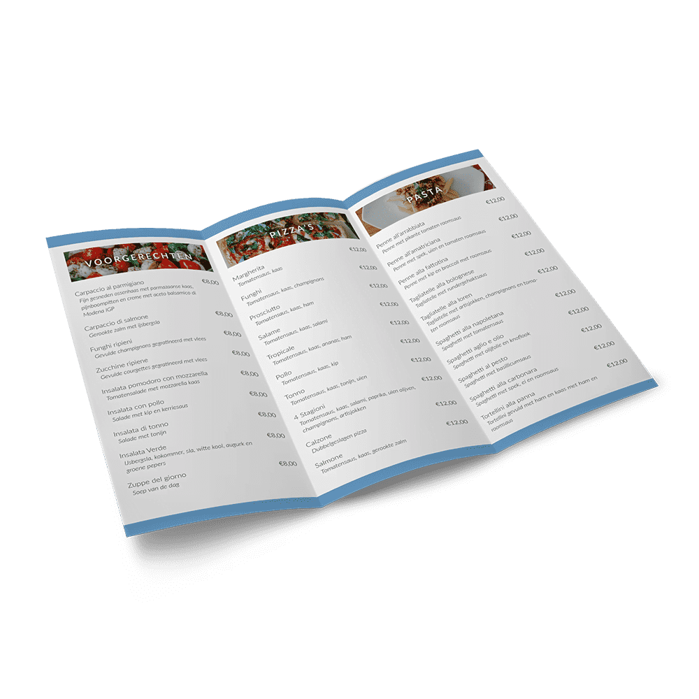 Menukaart Drieluik A3 Staand
