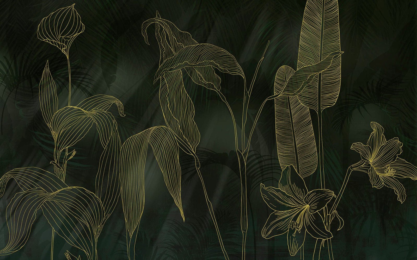 Fotobehang - Darkest Green 400x250cm - Vliesbehang 1 Fotobehang - Darkest Green 400x250cm - Vliesbehang