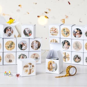 DIY adventskalender doosjes met ronde sticker - set van 24
