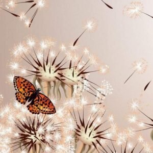 Fotobehang - Dandelions and Butterfly 150x250cm - Vliesbehang