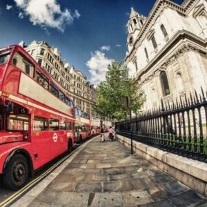 Fotobehang - Double Decker Bus 375x250cm - Vliesbehang
