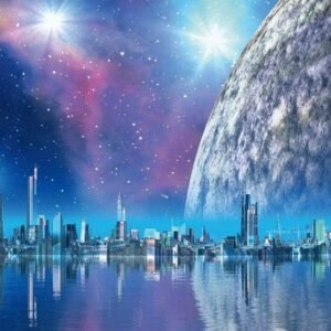 Fotobehang - Futuristic City 375x250cm - Vliesbehang