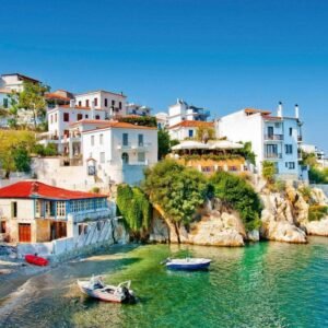 Fotobehang - Greece Coast 225x250cm - Vliesbehang