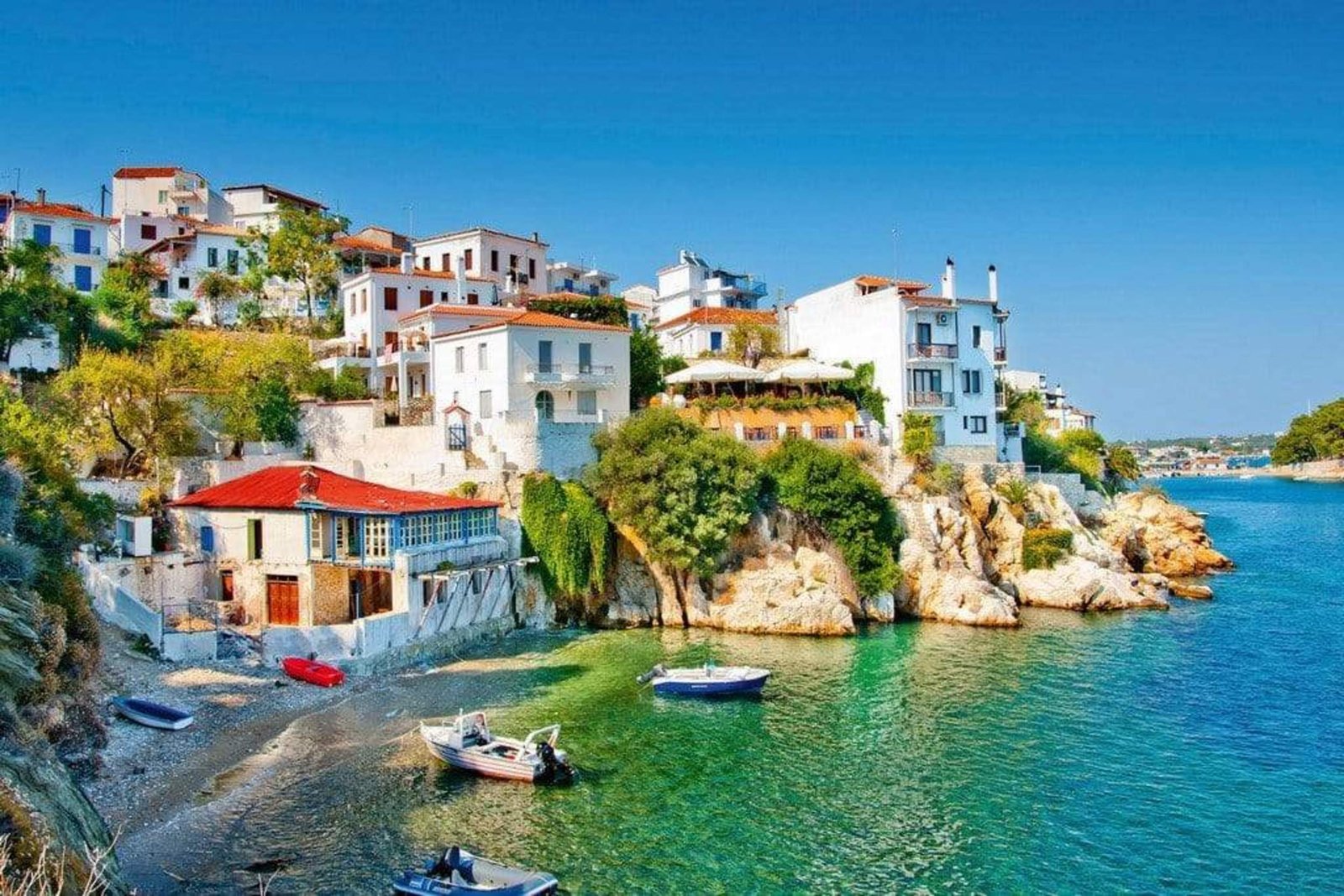Fotobehang - Greece Coast 375x250cm - Vliesbehang 1 Fotobehang - Greece Coast 375x250cm - Vliesbehang