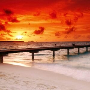 Fotobehang - Jetty in Sunset 225x250cm - Vliesbehang