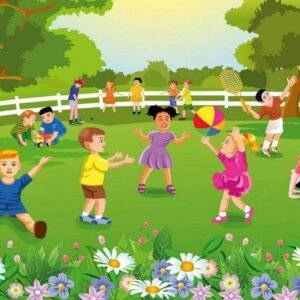 Fotobehang - Kids in Garden 375x250cm - Vliesbehang