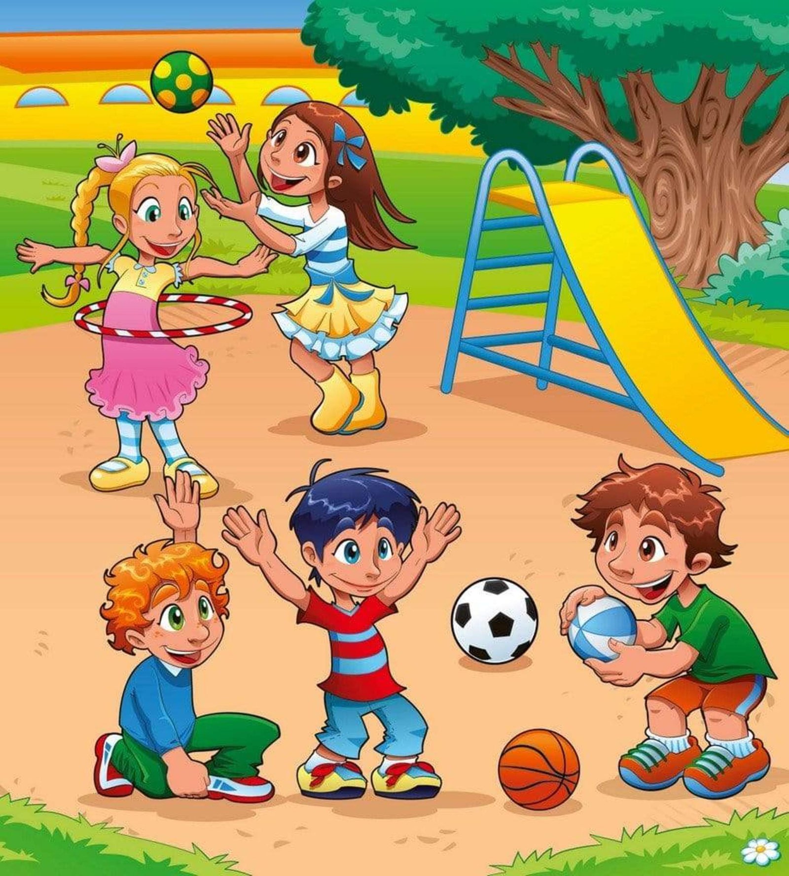 Fotobehang - Kids in Playground 225x250cm - Vliesbehang 1 Fotobehang - Kids in Playground 225x250cm - Vliesbehang