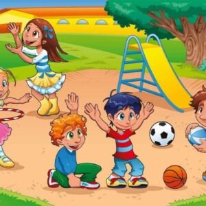 Fotobehang - Kids in Playground 375x250cm - Vliesbehang