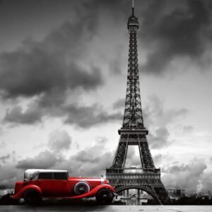 Fotobehang - Retro Car in Paris 225x250cm - Vliesbehang
