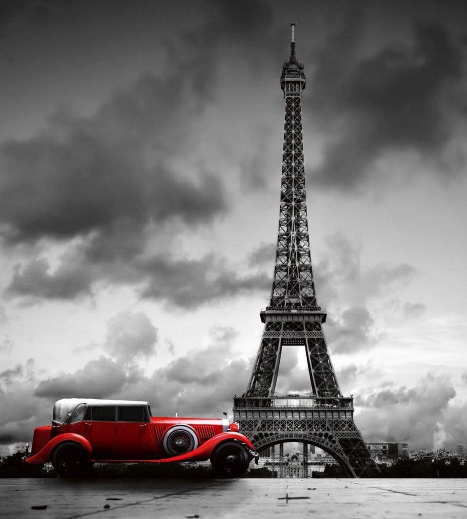 Fotobehang - Retro Car in Paris 225x250cm - Vliesbehang 1 Fotobehang - Retro Car in Paris 225x250cm - Vliesbehang