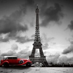 Fotobehang - Retro Car in Paris 375x250cm - Vliesbehang