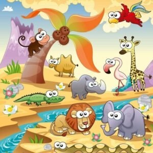 Fotobehang - Savanna Animals 225x250cm - Vliesbehang