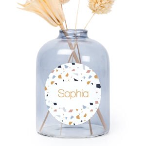 Glazen vaasjes blauw met ronde sticker - set van 6