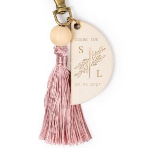 Gegraveerde sleutelhanger met magnolia kwastje - set van 6