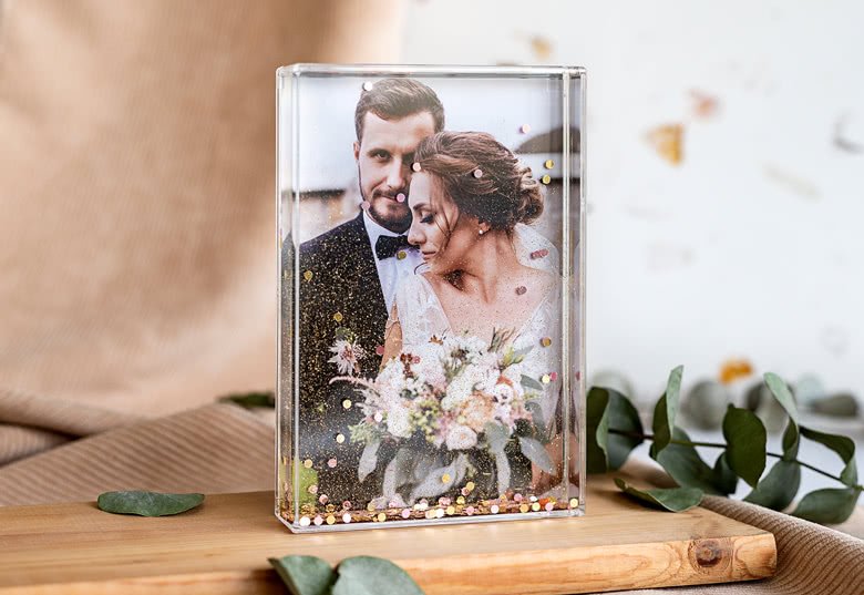 Fotoblok met gouden glitters staand 1 Fotoblok met gouden glitters staand